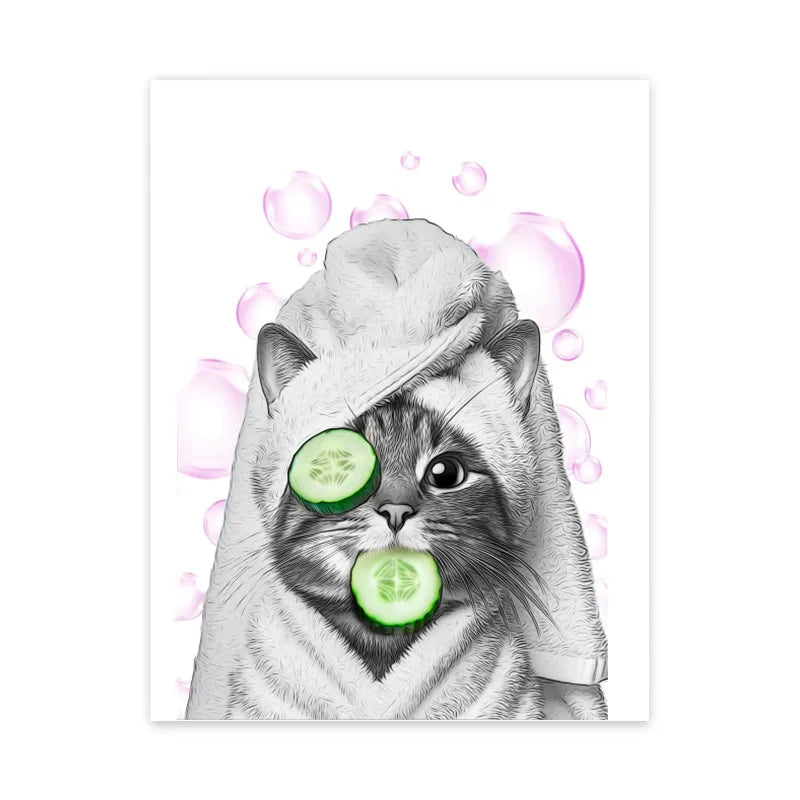1pc frameless Canvas painting Cat Giraffe Dog Elephant Toilet Paper Bathtub Funny Bathroom Poster Print Canvas Painting Wall Peaceful Pleasures Health and Wellness J 20x30cm Unframed