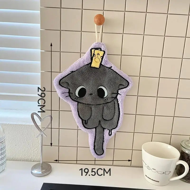 Hanging Thickened Super Absorbent Cute Cartoon Hand Towel Coral Velvet Square Towel Dual Use Kitchen Bathroom Soft Hand Drying Peaceful Pleasures Health and Wellness A2