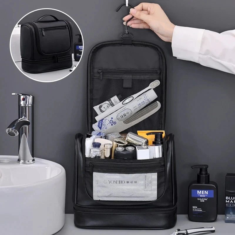 2026 New Men's Business Toiletry Bag Large-capacity High-end Multi-functional Waterproof Makeup Bag Hand-held Storage Bag Peaceful Pleasures Health and Wellness Black