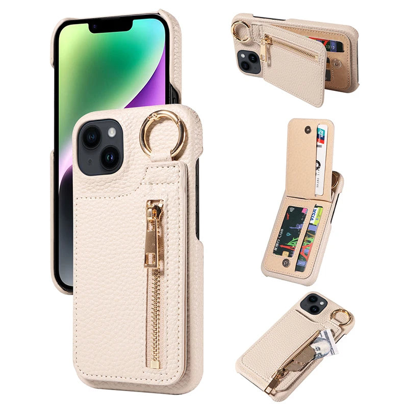 Case for iphone 17 pro max leather case for iphone 15 pro max with pocket for iphone wallet magsafe Phone case card storage Peaceful Pleasures Health and Wellness Off white iPhone 16 Pro Max