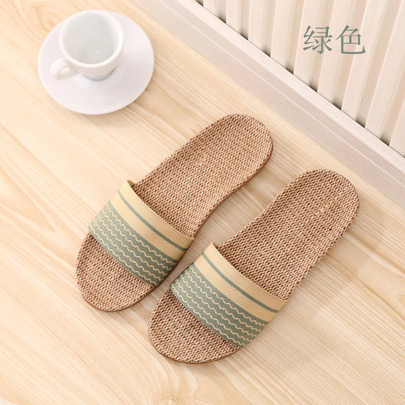 Women's Linen Indoor Slippers | Lightweight Non-Slip Flat Slides