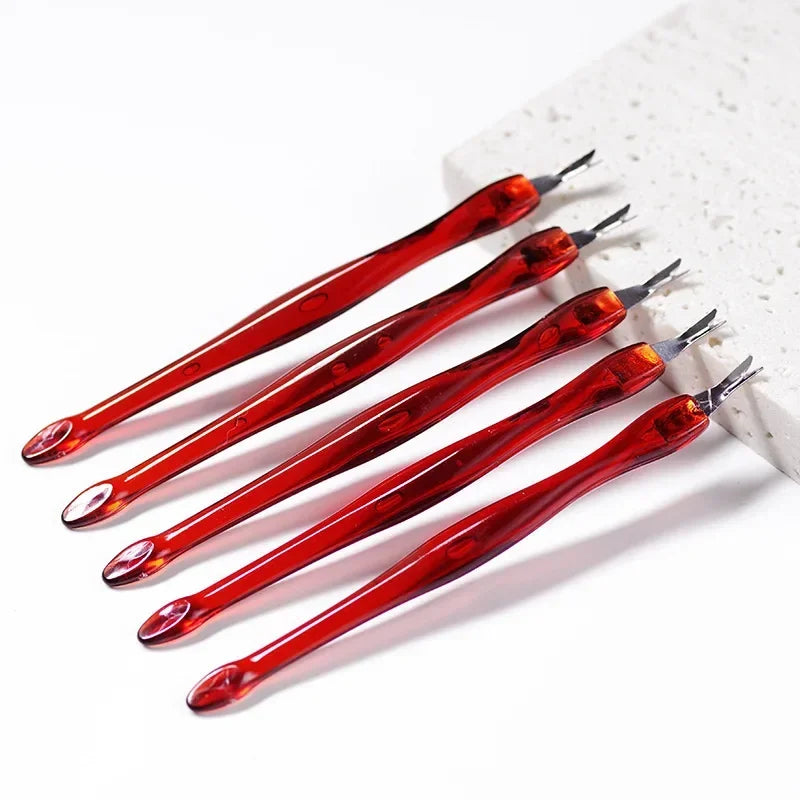 Cuticle Pusher Stainless Pusher Nail Art Fork Manicure Tool for Trim Dead Skin Fork Nipper Pusher Trimmer Cuticle Remover Peaceful Pleasures Health and Wellness 5cs