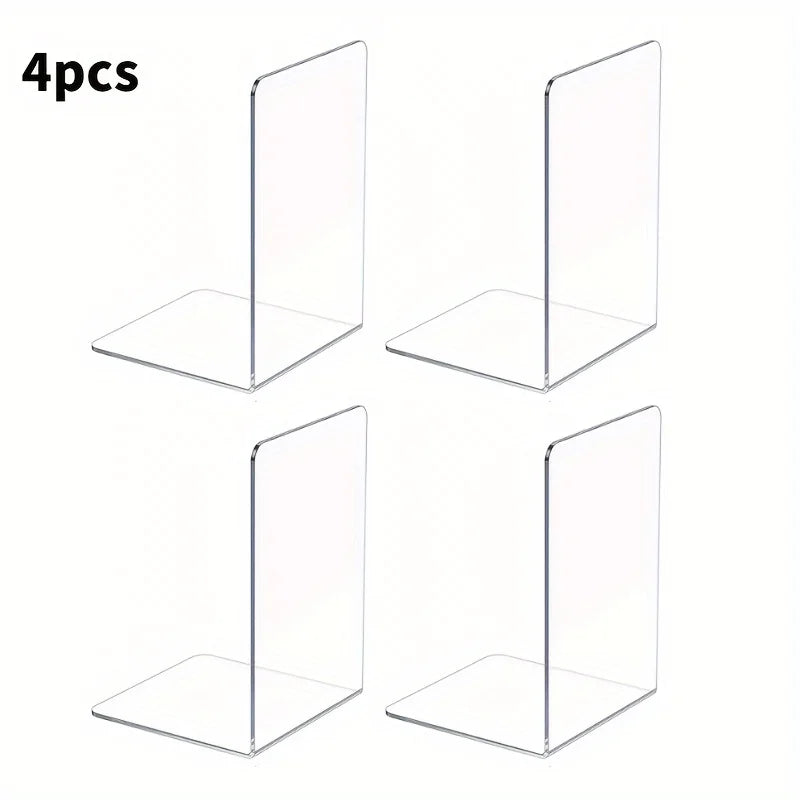4 Clear Acrylic Bookends Desktop Display Stands Office Home Retail
