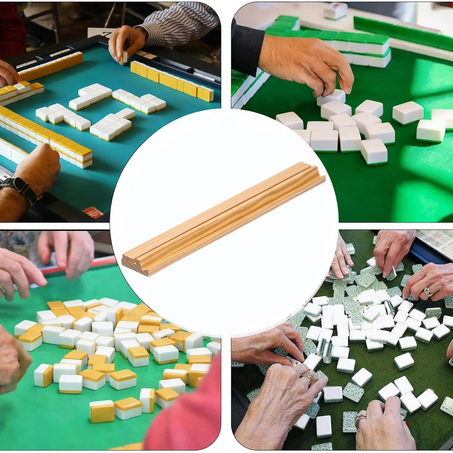 4Pcs Wooden Mahjong Racks With Pushers Non Slip Portable Mahjong Tile Holders for Family Home Travel Camping Game Night Peaceful Pleasures Health and Wellness