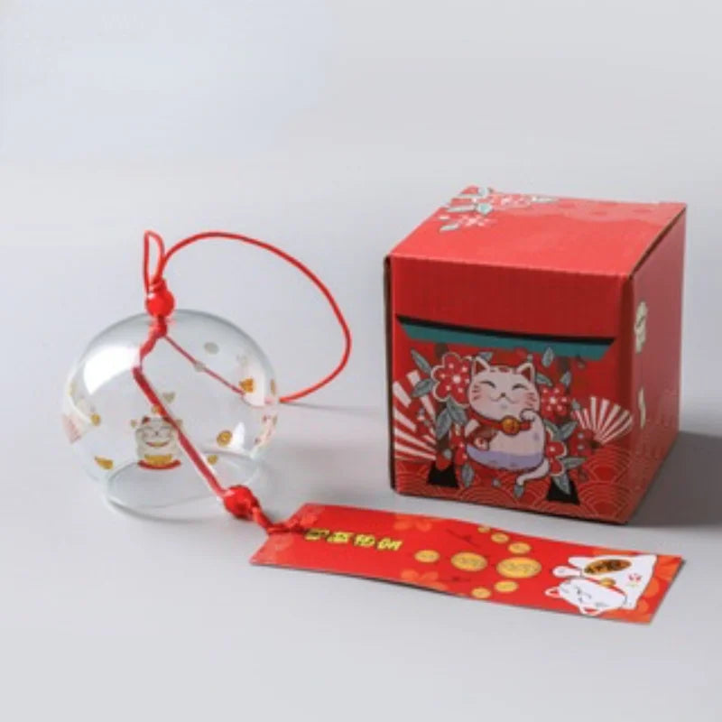 1pcs Japanese Wind Bell Handmade Wind Chimes Glass Furin Home Decors Spa Sakura Kitchen Office Decor Cherry Blossom Pattern Peaceful Pleasures Health and Wellness Lucky Cat