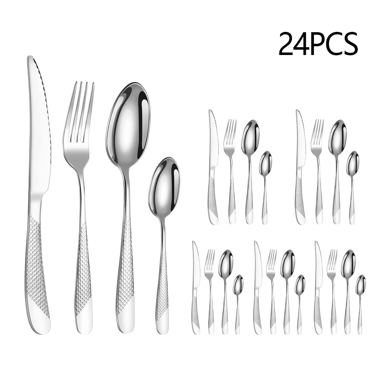 24-Piece Star Diamond Stainless Steel Cutlery Set – Knife, Fork & Spoon Set, Serves 6, Dishwasher Safe