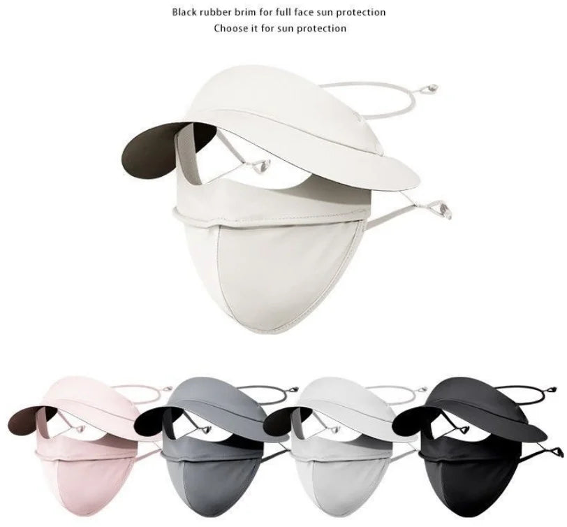 Summer UV protection Polyester Ice Silk Mask Portable Sunshade Breathable Sunscreen Mask Outdoor With Brim Sun Protection Hats Peaceful Pleasures Health and Wellness random color 1PC