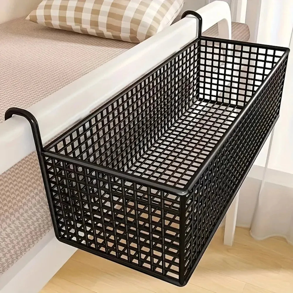 Iron Hanging Bedside Storage Basket – No-Drill Wire Shelf