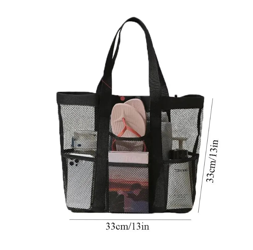 Mesh Beach Bag Large Initial Tote Bags Reusable Grocery Bags Foldable for Women Pool Swim Travel Vacation Essentials Peaceful Pleasures Health and Wellness D