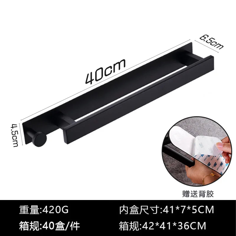 Stainless Steel Towel Rack No Need for Drilling or Nailing Single-pole Bathroom Hardware Towel Hanging Rack Creative Towel Bar Peaceful Pleasures Health and Wellness black