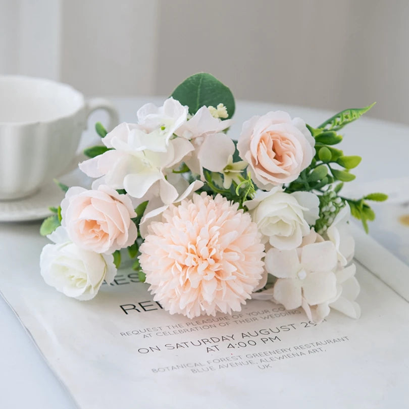 Silk Rose Chrysanthemum Artificial Bouquet – Wedding & Home Decor