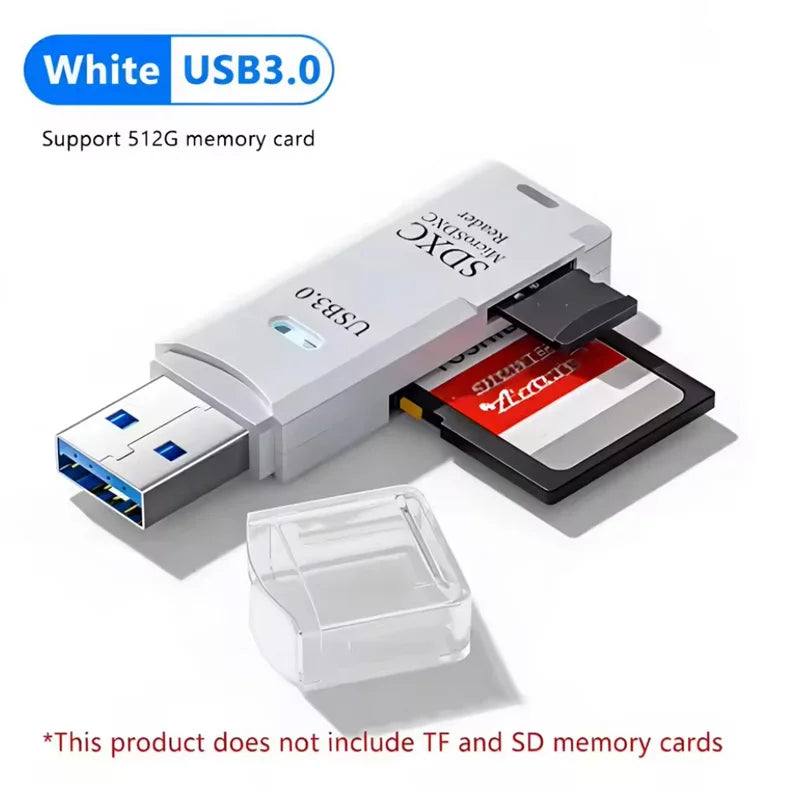 2-in-1 USB 3.0 Dual Slot SD & TF Card Reader – 5Gbps, 512GB Peaceful Pleasures Health and Wellness White3.0