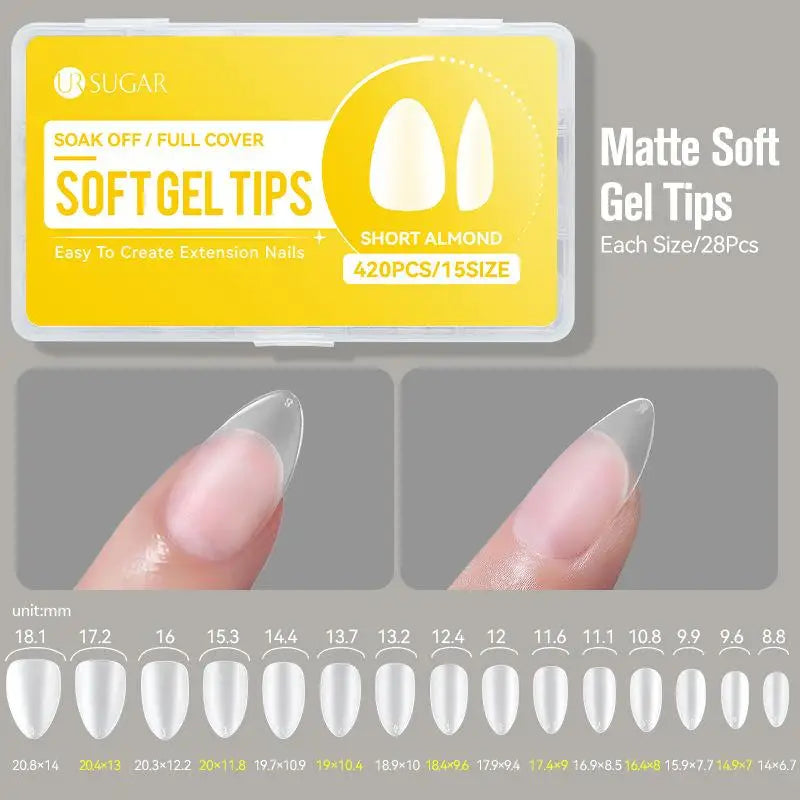 100/420Pcs Matte Soft Gel Tips Full Cover False Nail Tips Press On Acrylic Nails Short Almond Coffin Artificial Nails Extension Peaceful Pleasures Health and Wellness 420Pcs Yellow
