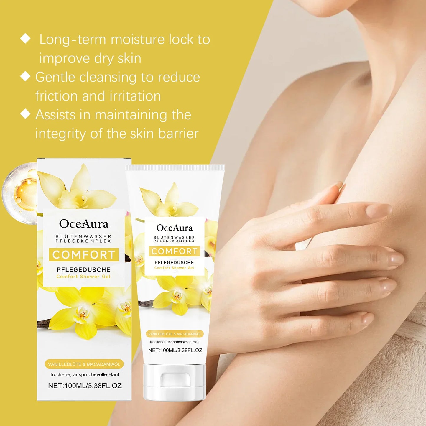 OceAura Vanilla Body Wash 100ml | Plant-Based Moisturizing Gel