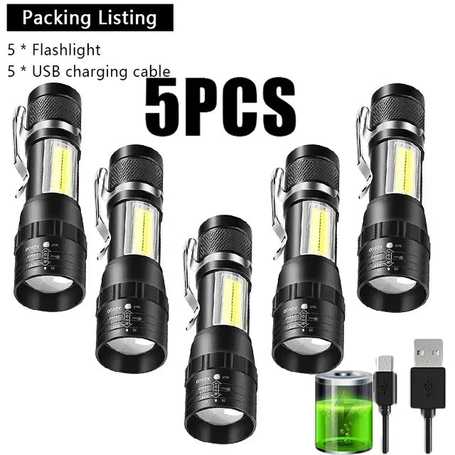 USB Rechargeable Mini COB+XPE Flashlight | Zoomable 3-Mode Torch