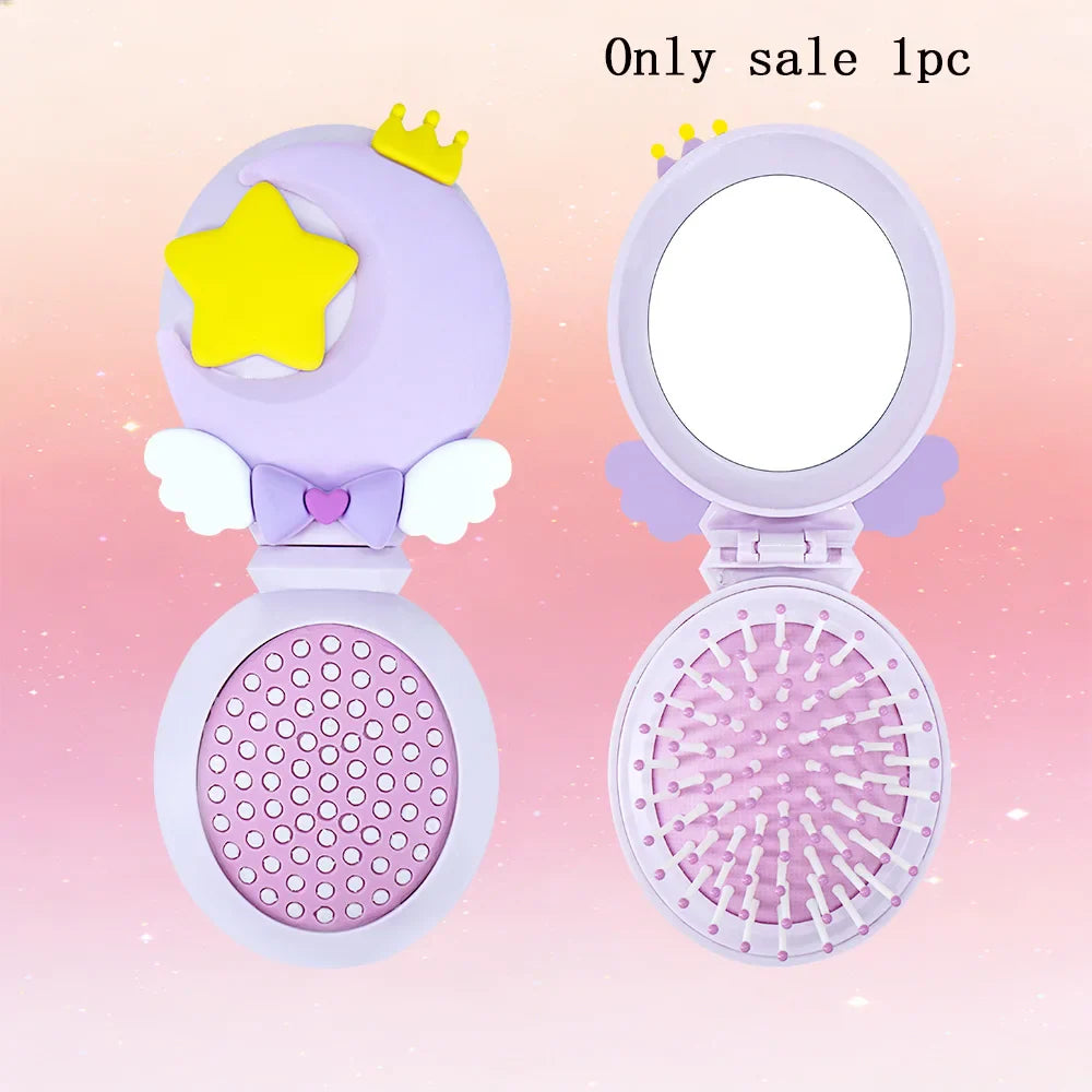 Magic Folding Mirror Comb – Moon & Star 2-in-1 Hair Brush