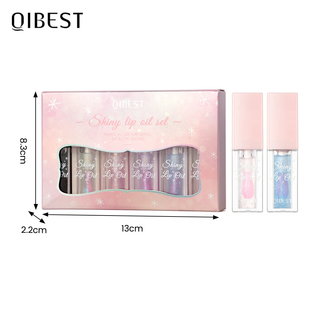 QIBEST Pearlescent Lip Oil Gloss Set Color Change Lip Glaze Plumper Makeup Moisturizing Sexy Glossy Glitter Lips Care Product Peaceful Pleasures Health and Wellness