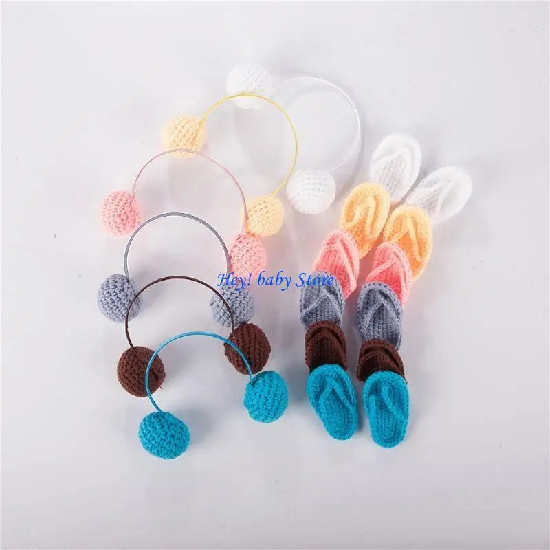 Newborn Photography Knitted Headset & Slippers Set 0–6M