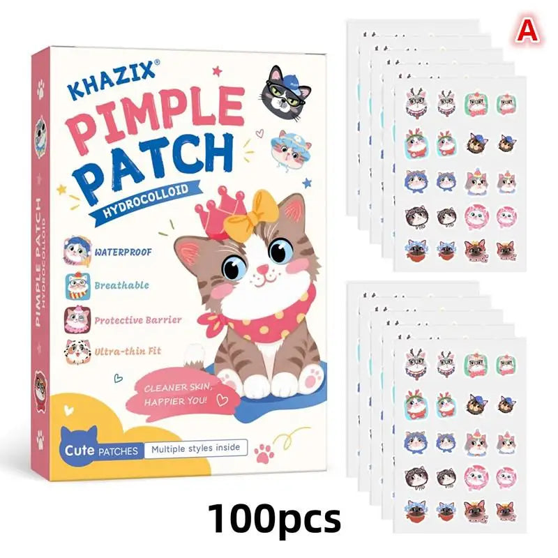 100 Pcs Cartoon Patch Cute Cat-Shaped Facial Concealer Patch Safe Non-Toxic Gentle And Non-Irritating Concealing Peaceful Pleasures Health and Wellness A