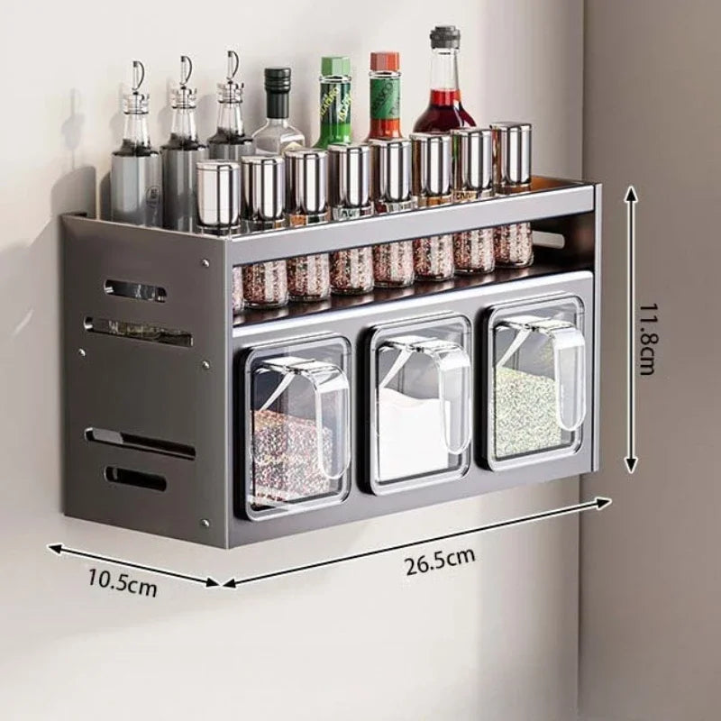 Wall Mounted Stainless Steel Spice Rack | No-Drill Kitchen Organizer