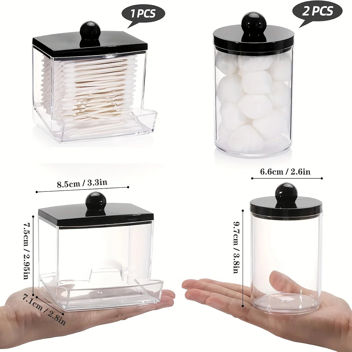 Apothecary Jars with Black Lids – 3 Pack Qtip Holder & Bathroom Storage Containers