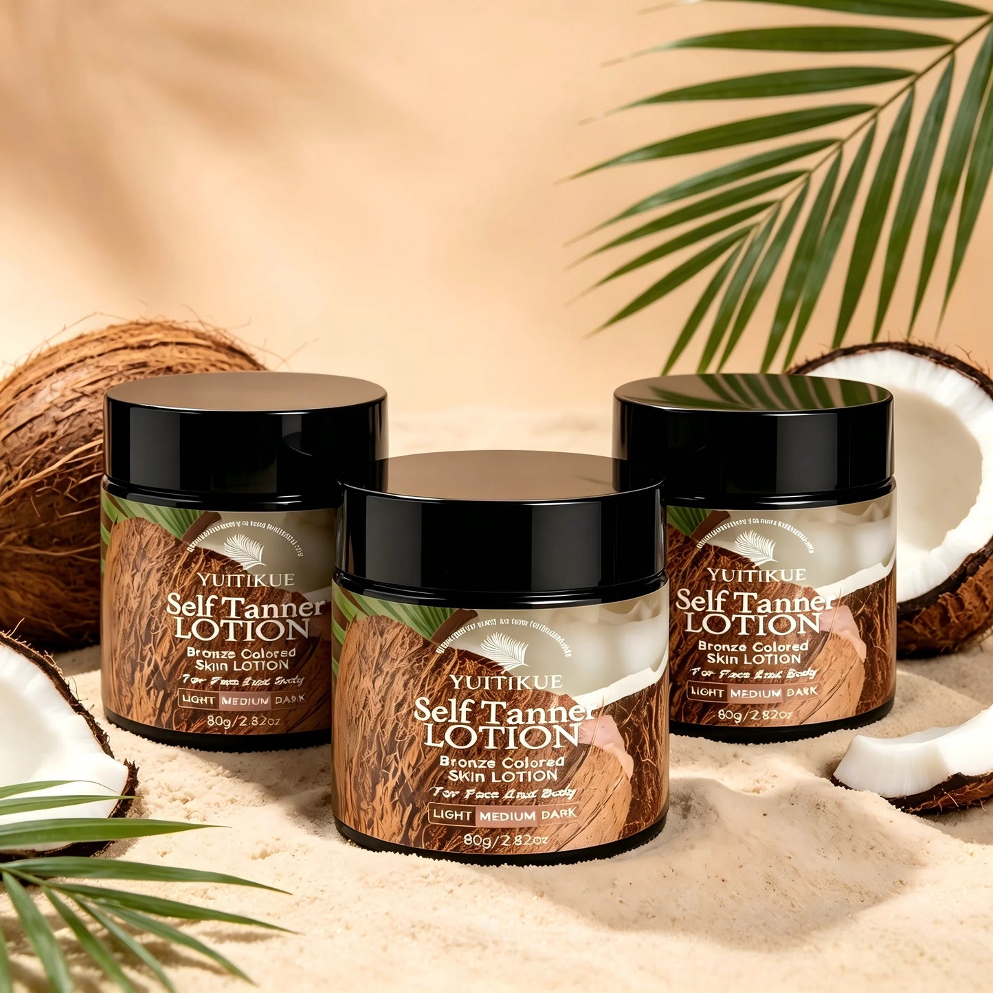 YUITIKUE Coconut Self Tanner Lotion 80g Medium Bronze Sunless Tanning Lotion for Natural Face & Body Glow Peaceful Pleasures Health and Wellness 3pc