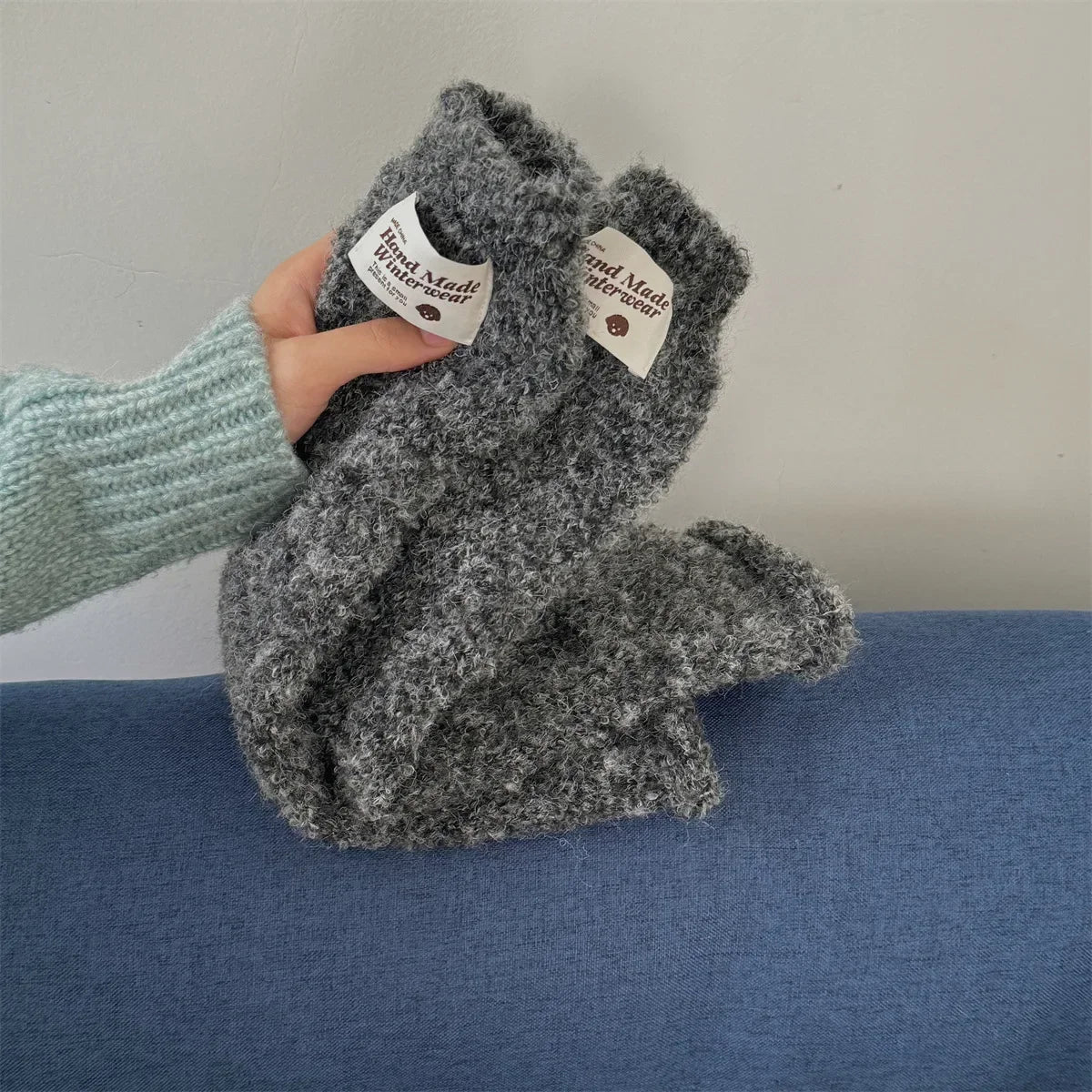 New Korean Style Sweet Cotton Ankle Sock with Marshmallow Patch Thick Warm Slouch Socks for Autumn Winter Fashionable Leg Warmer Peaceful Pleasures Health and Wellness Dark Gray One Size