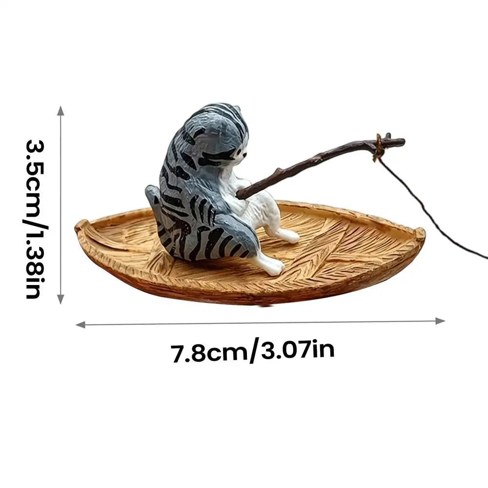 Resin Cat Fishing Boat Aquarium Ornament | Fish Tank & Pond