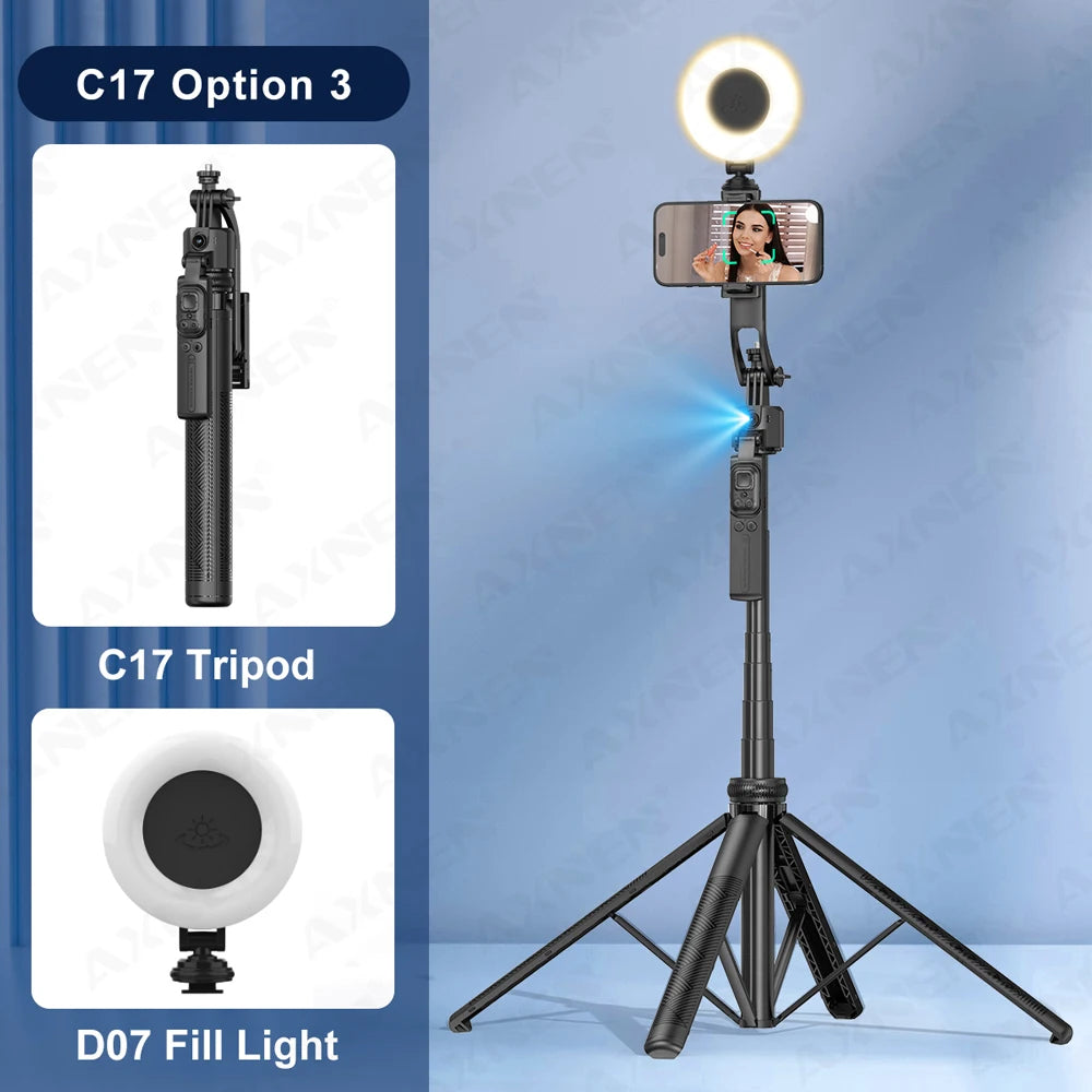 1630mm/64in C17 Tripod Selfie Stick 360° Auto Rotation Shooting Quadruped Phone Stand Face Track Bluetooth Remote Control Tripie Peaceful Pleasures Health and Wellness C17 0ption 3