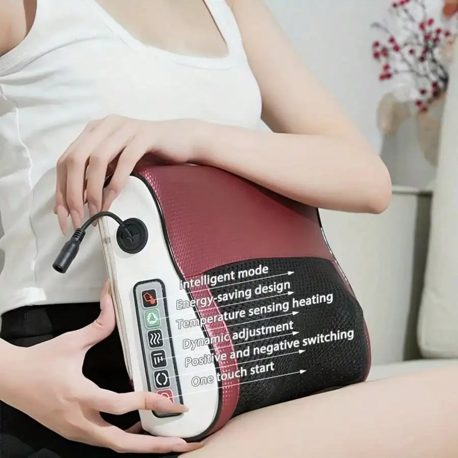 A Neck Massage Pillow with Heating Function, Equipped with Multiple Kneading Heads Specifically for the Neck, a Six-Button Control Panel, and Suitable for Various Body Parts Including the Neck, Shoulders, Waist, Back, and Leg Peaceful Pleasures Health and Wellness