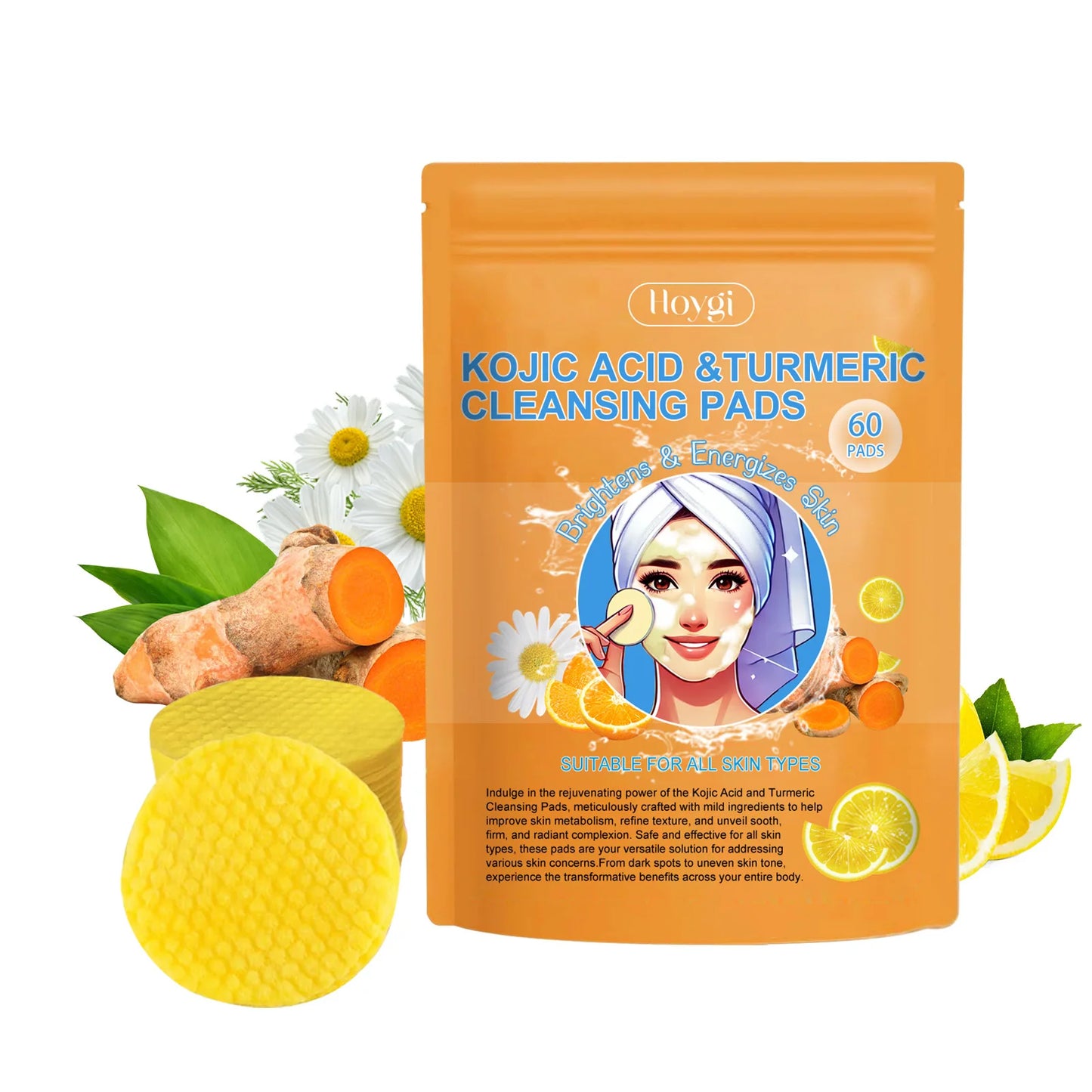 Turmeric Facial Cleanser Pads Pores Deeply Cleaning Makeup Remover Moisturizing Exfoliating Dead Skin Kojic Acid Facial Sponges Peaceful Pleasures Health and Wellness B