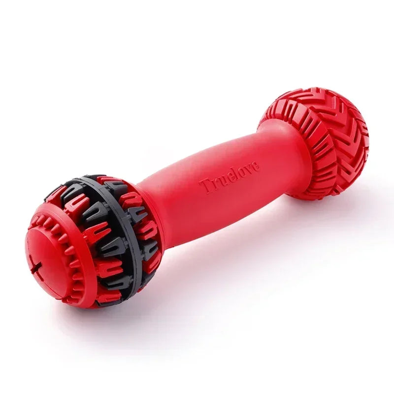 Truelove Pet Super Durable Leak-proof Treat Dispenser Dog Toy Dumbbell Slow Feeder IQ Training Playing Teething Dog TLT2606 Peaceful Pleasures Health and Wellness Poppy Red M China Mainland