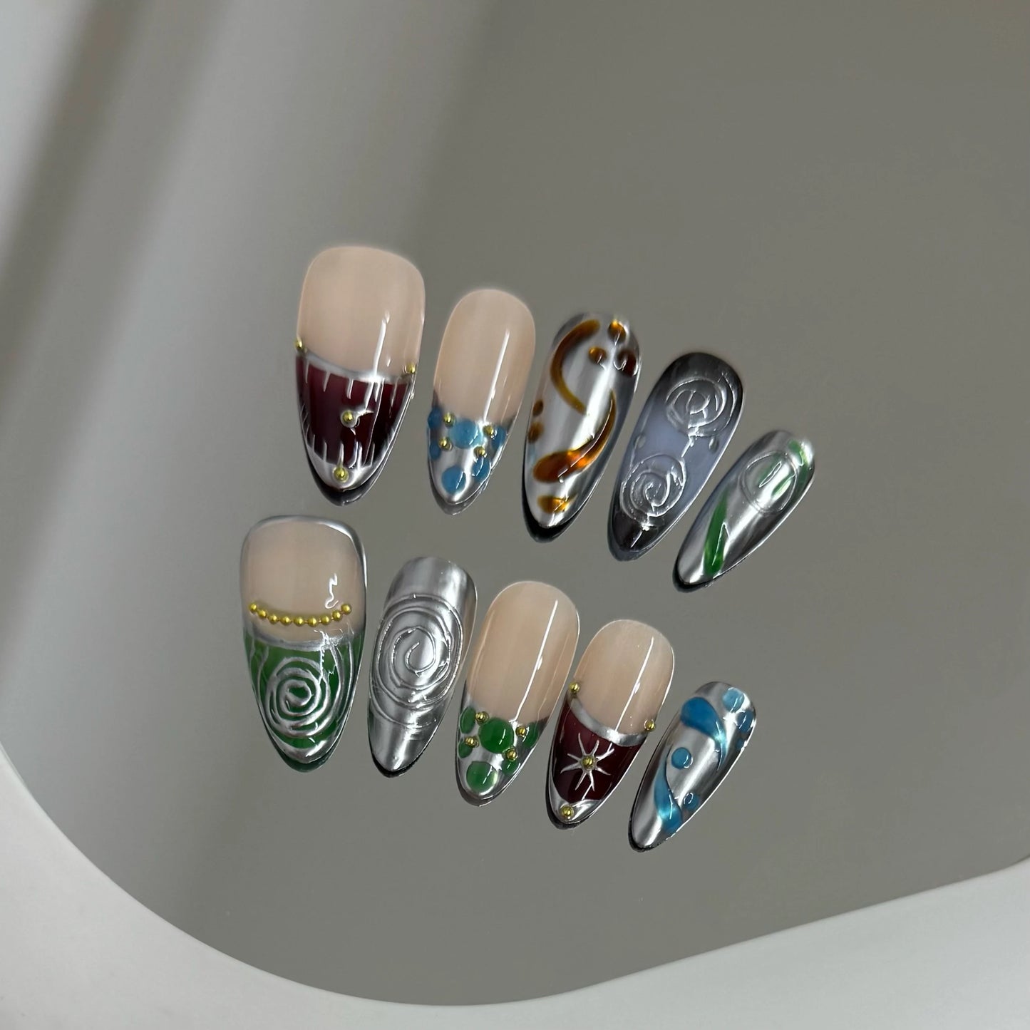 10pcs Handmade Press on Nails Y2k Starry Night Sky Almond Fake Nail Tips Detachable Wearable Sweet Cool False Nails for Girls Peaceful Pleasures Health and Wellness L 1