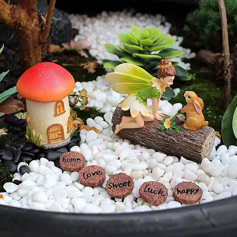 Miniature Fairy Garden Set – Figurines, Mushroom House & Décor