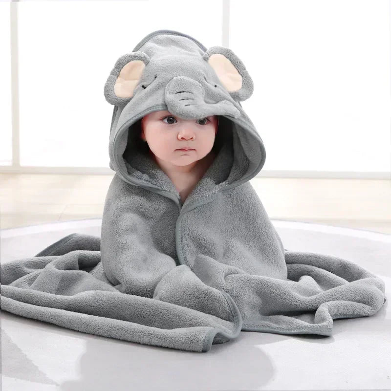 Baby Hooded Bath Towel | Cartoon Animal Coral Fleece 0–12M