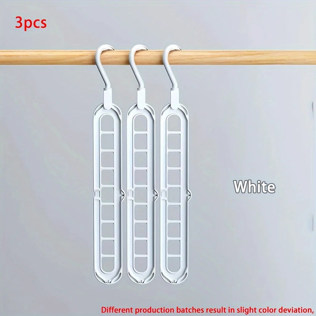 3pcs, Plastic 9-Hole Foldable Hangers, Heavy Duty Space Saving Clothes Organizer Hangers, For Room, Closet, Wardrobe, Home & Dor Peaceful Pleasures Health and Wellness WHITE