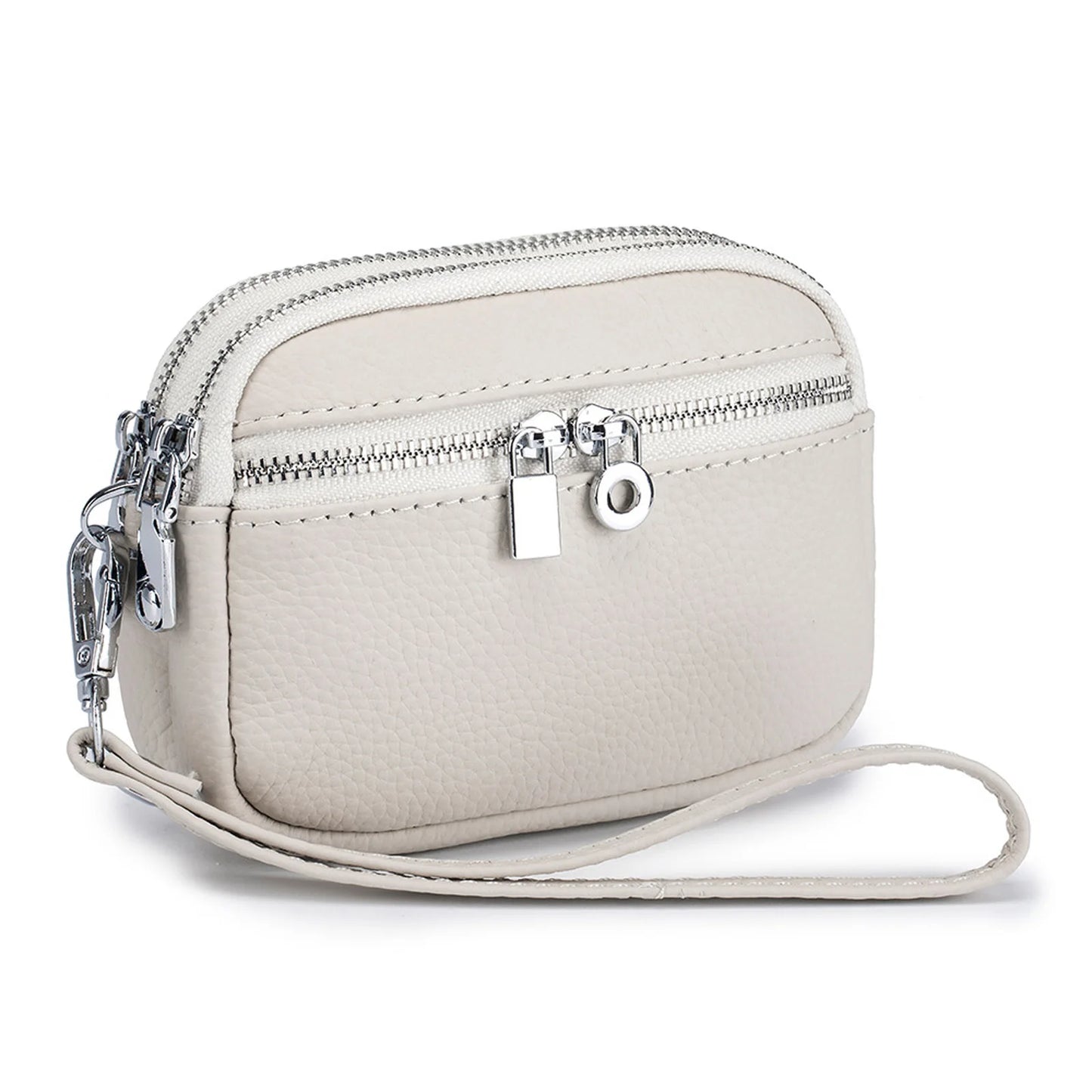 Women Mini Crossbody Bag With Double Zippers Large Capacity Coin Purse PU Leather Wallet Peaceful Pleasures Health and Wellness White
