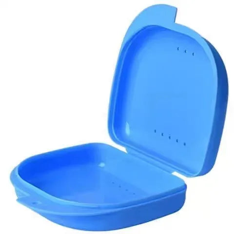 Retainer Case Mouth Guard Case Orthodontic Denture Storage Container Carabiner Hook Air Vent Holes Dental Teeth Retainer Box Peaceful Pleasures Health and Wellness Blue