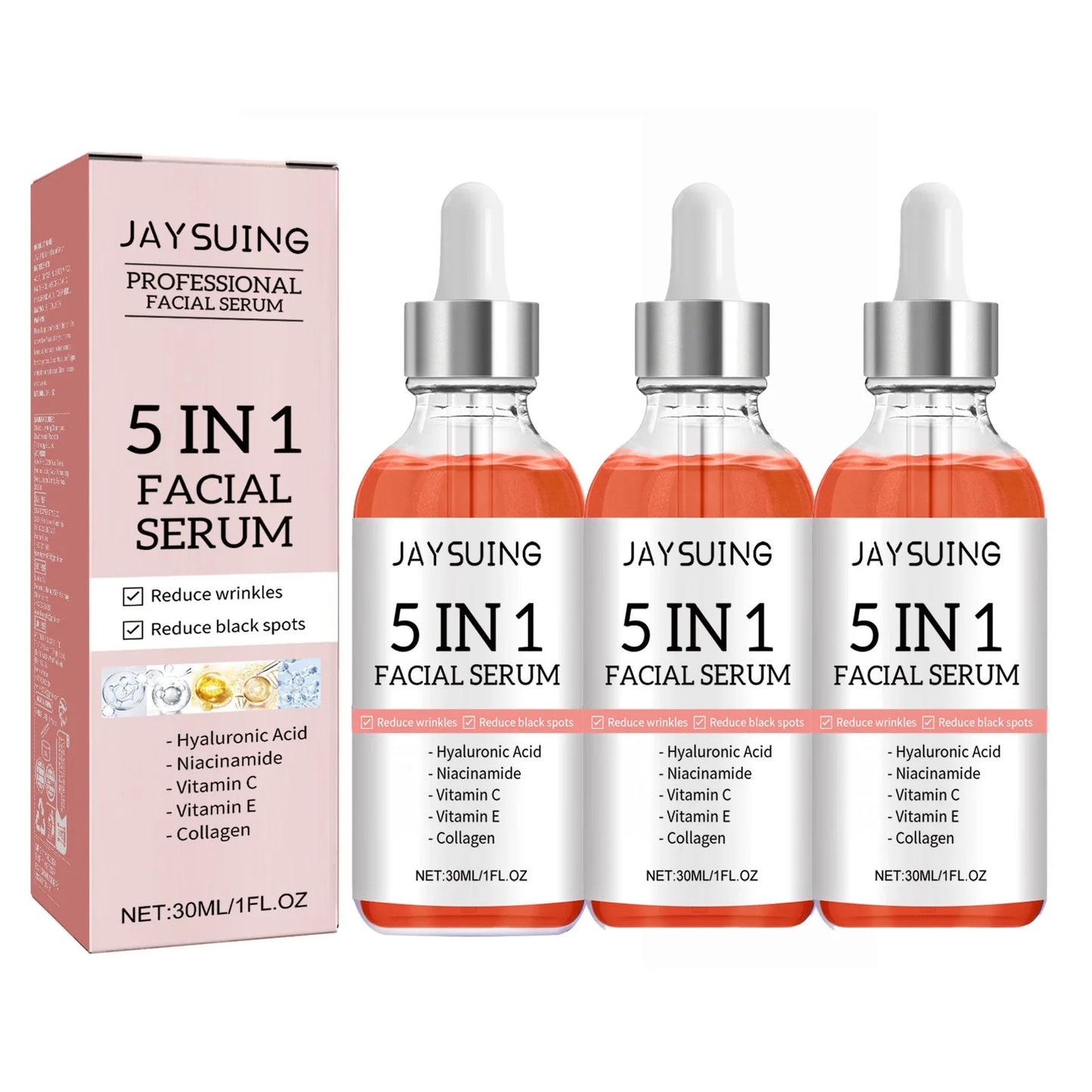 1/2/3/5 Box 5 In 1 Facial Serum Hyaluronic Acid Essence Moisturizing Rejuvenation Vitamin C Niacinamide Brightening Skin Care Peaceful Pleasures Health and Wellness 3pcs
