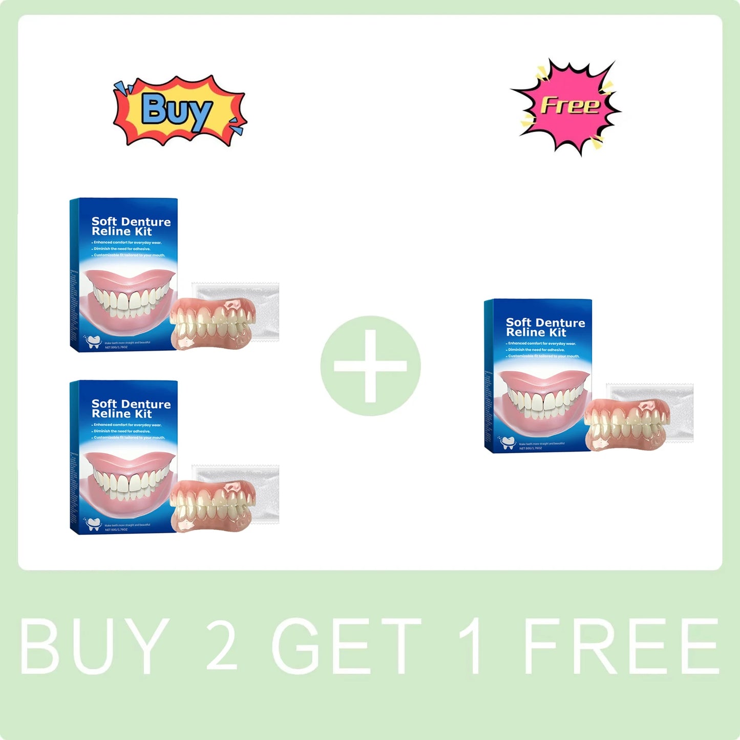 Denture Reline Kit Silicone Liners Soft Denture Braces Silicone Whitening Teeth Cover Teeth Bracesc Comfortable Teeth Peaceful Pleasures Health and Wellness Buy 2 Get 1 Free