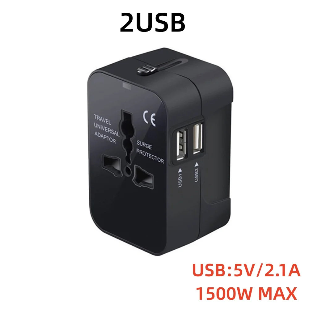 Universal Travel Adapter 150+ Countries | 2 USB & Surge Protection