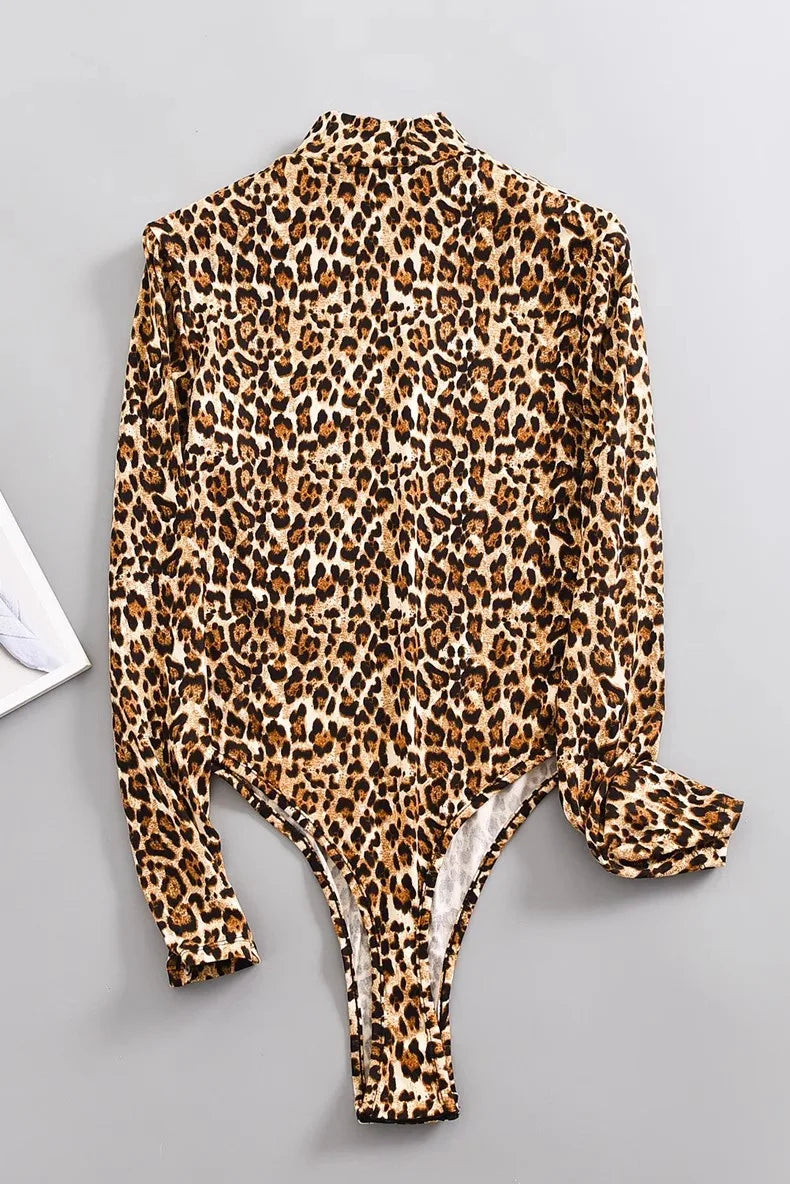 Women's Leopard Print Long-Sleeve Babydoll Lingerie Set