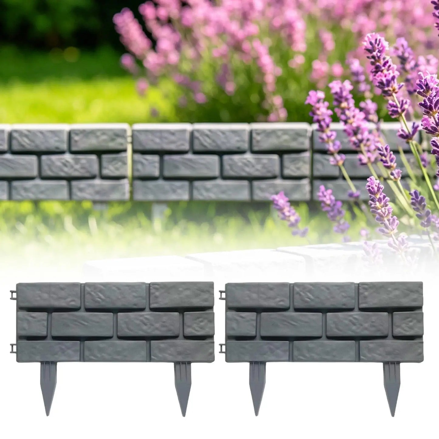4-Pack Faux Stone Garden Fence Border Panels | Easy Assembly