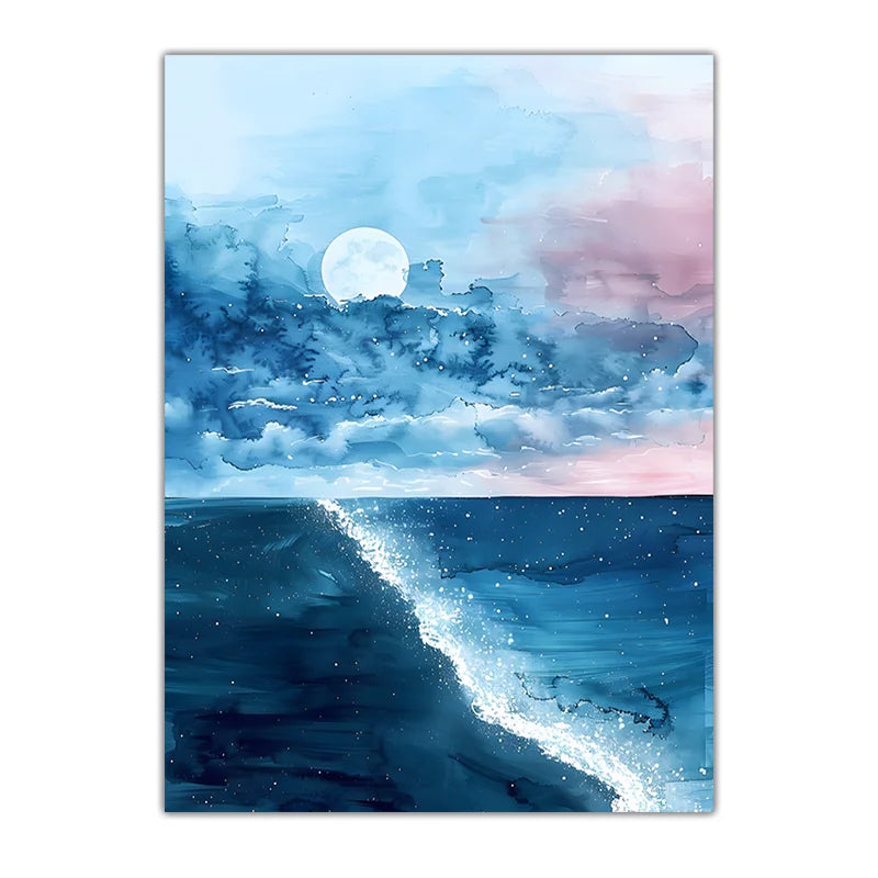 Watercolor Coastal Canvas Wall Art | Modern Landscape Poster Print Canvas Wall Art Print Peaceful Pleasures Health and Wellness 04 30x40cm No Frame China Mainland