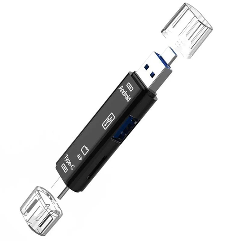 New 5 in 1 Multifunction USB 2.0 Type C USB Micro USB SD TF Memory Card Reader for Android Computer Dock OTG Type C Adapter Peaceful Pleasures Health and Wellness Black