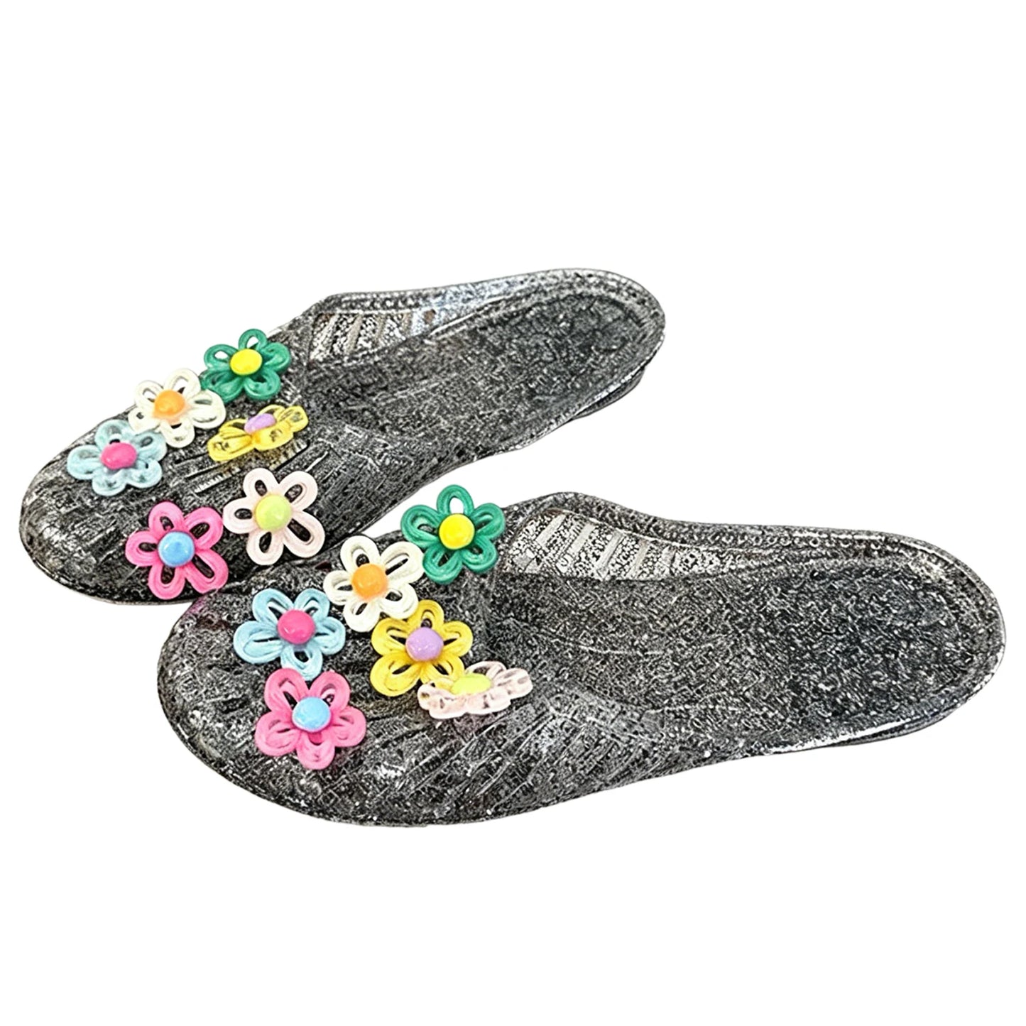 Transparent Flat Bottomed Hooded Slippers,Anti Slip Hollow Hole Shoes,Crystal Half Slippers,For Beach Fun/Daily Casual Walking Peaceful Pleasures Health and Wellness Black 39