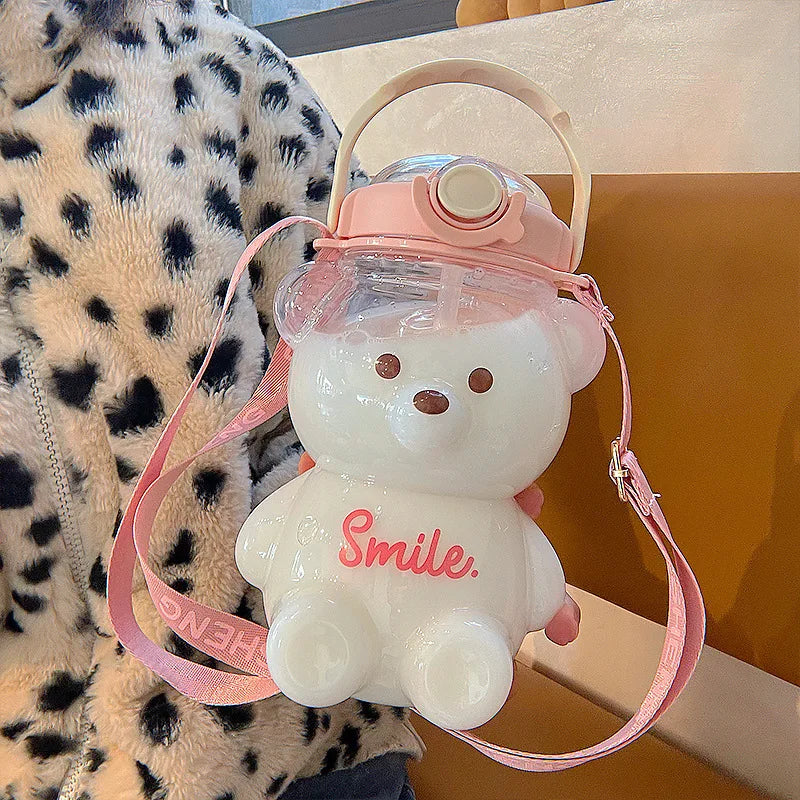 2026 New Cute Bear Cup Various Modes of 1000ml Tumbler with Straw Kawaii Water Bottle For Girl Kid Home Outdoor Drinking Kettle Peaceful Pleasures Health and Wellness Pink 1000ml