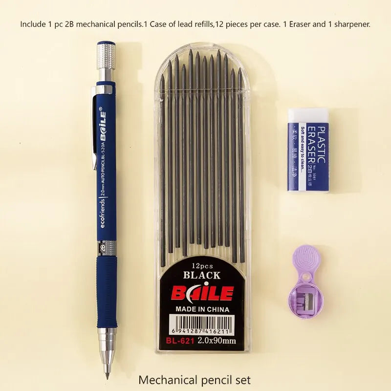 2.0mm Mechanical Pencil Set 2B Automatic Pencils With Black Lead Refills For Writing Peaceful Pleasures Health and Wellness
