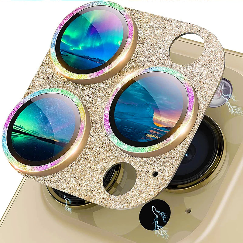 Integral Glitter Armor Lens Film for iPhone13 14 15 Pro Max Accessories for iphone Camera Protector for iphone 15 Lens Camera Peaceful Pleasures Health and Wellness Golden 16Pro 16ProMax