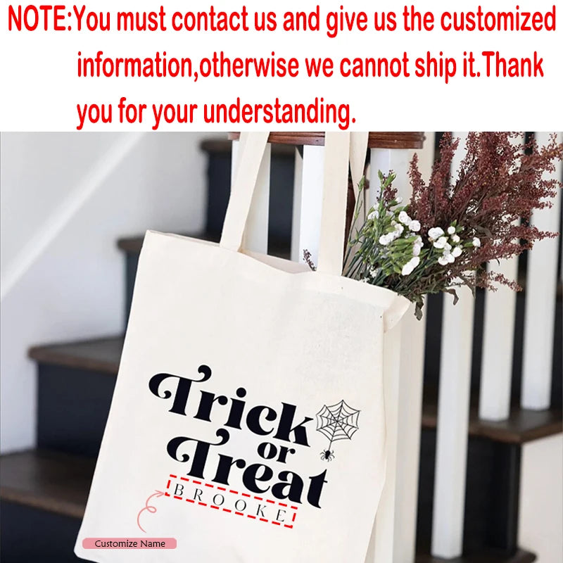 Personalized Halloween Trick or Treat Canvas Tote Bag | Spider Web